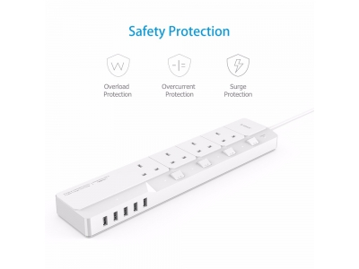 Ennotek 1.8 m 4-Way Individually Switched Surge Protected Extension Lead with 5 x 2.4A USB Charger Ports