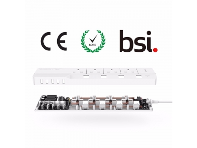 Ennotek 1.8 m 4-Way Individually Switched Surge Protected Extension Lead with 5 x 2.4A USB Charger Ports