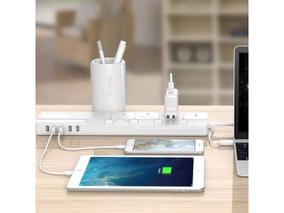 Ennotek 1.8 m 4-Way Individually Switched Surge Protected Extension Lead with 5 x 2.4A USB Charger Ports